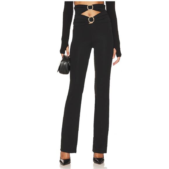 LPA Cielo Cut Out Pants Black Jersey Buckles Pull On Straight Leg z L - Picture 1 of 11